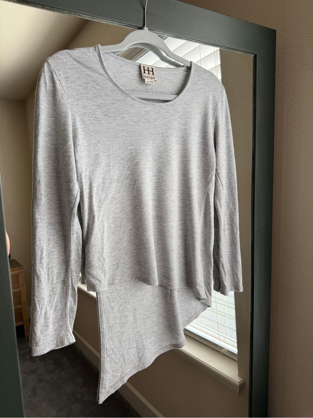HAUTE HIPPIE Asymmetrical Draped Long Sleeve Modal Top Heather Gray XS